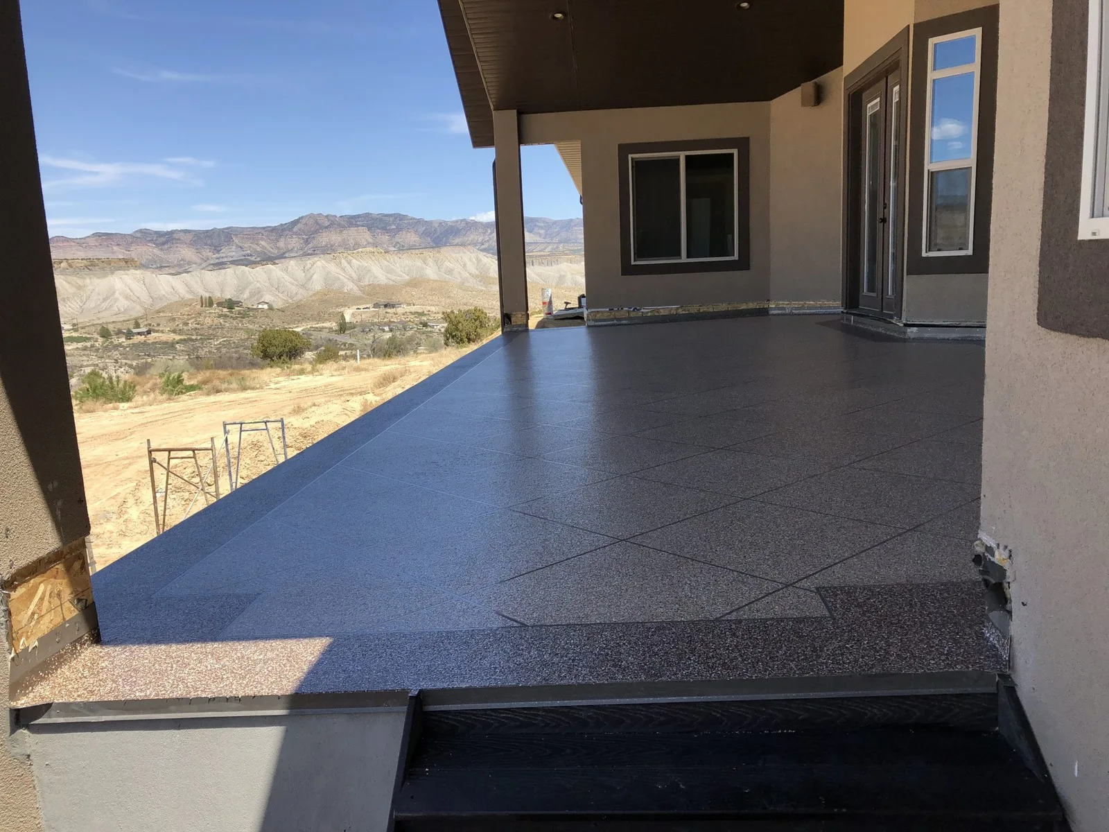 Flake patio coating with the Wasatch Front in view